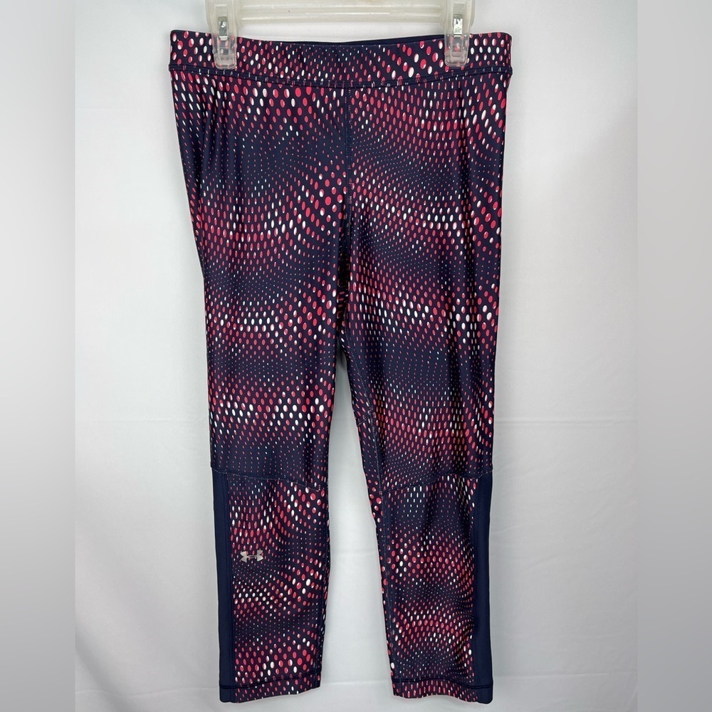 Under Armour HeatGear Compression Capri Leggings Pink Wave Dot Mesh Size M